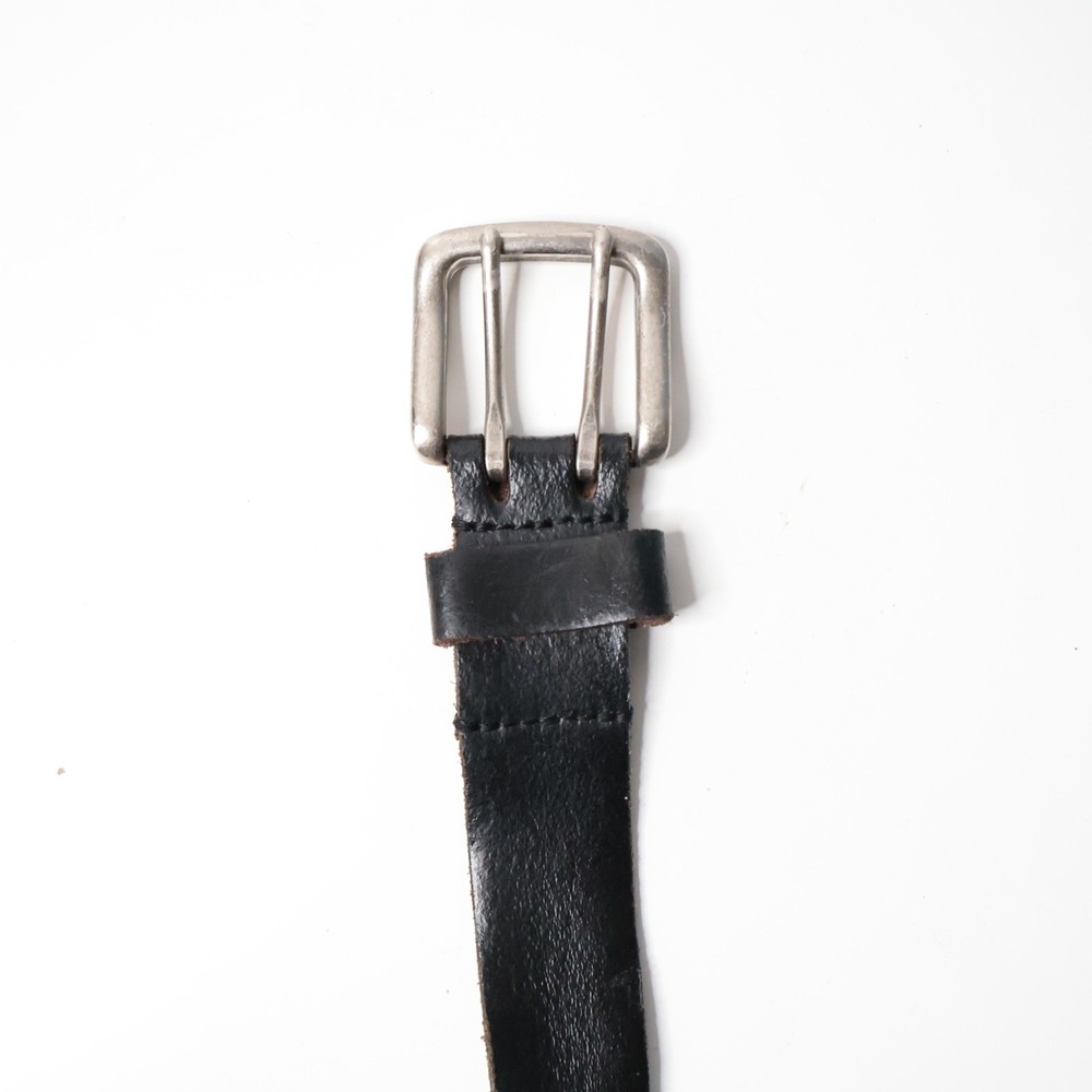 Genuine Leather Belt Mens 42/105 Silver Buckle Black Distressed Accessory Grunge